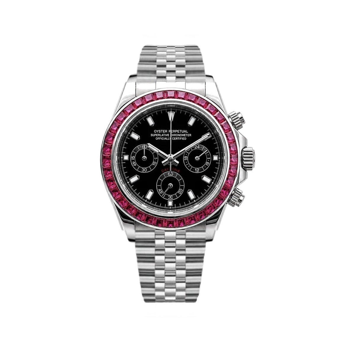 Montre Daytona Noir et Rose Serti - 5 maillons