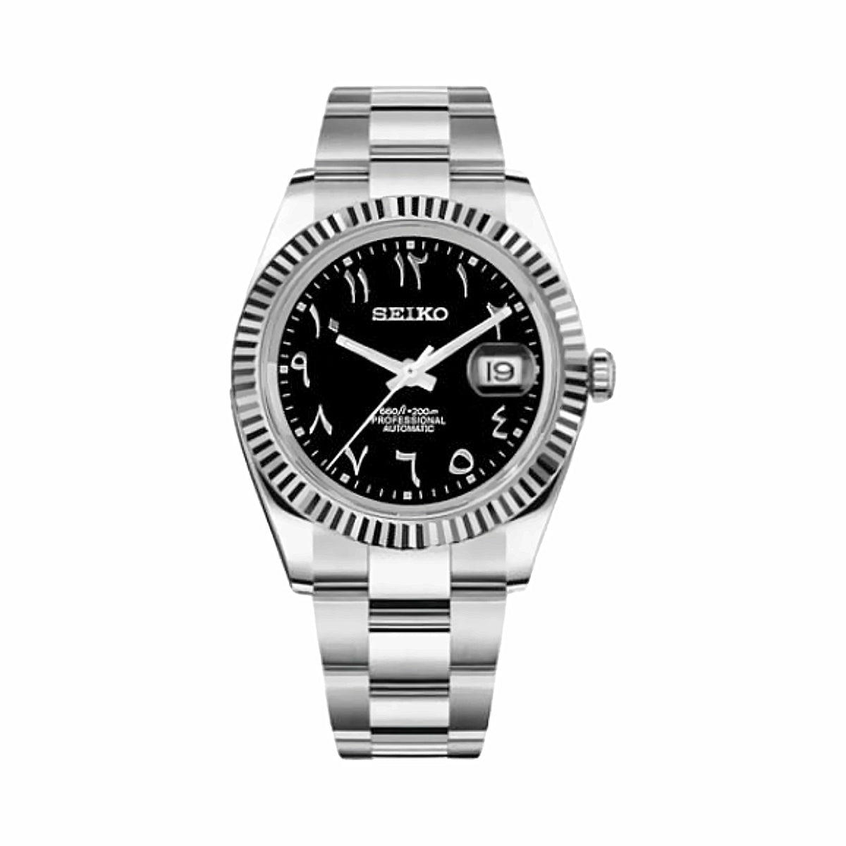Montre Classique Arabic Noir Cannelée - bracelet plein