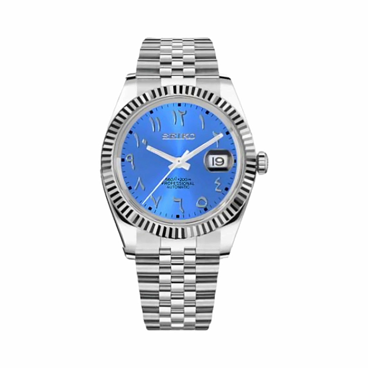 Montre Classique Arabic Bleu Glacier Cannelée - 5 maillons