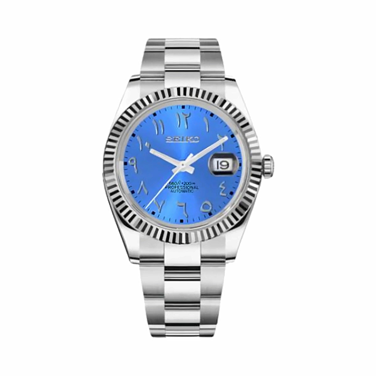 Montre Classique Arabic Bleu Glacier Cannelée - bracelet plein