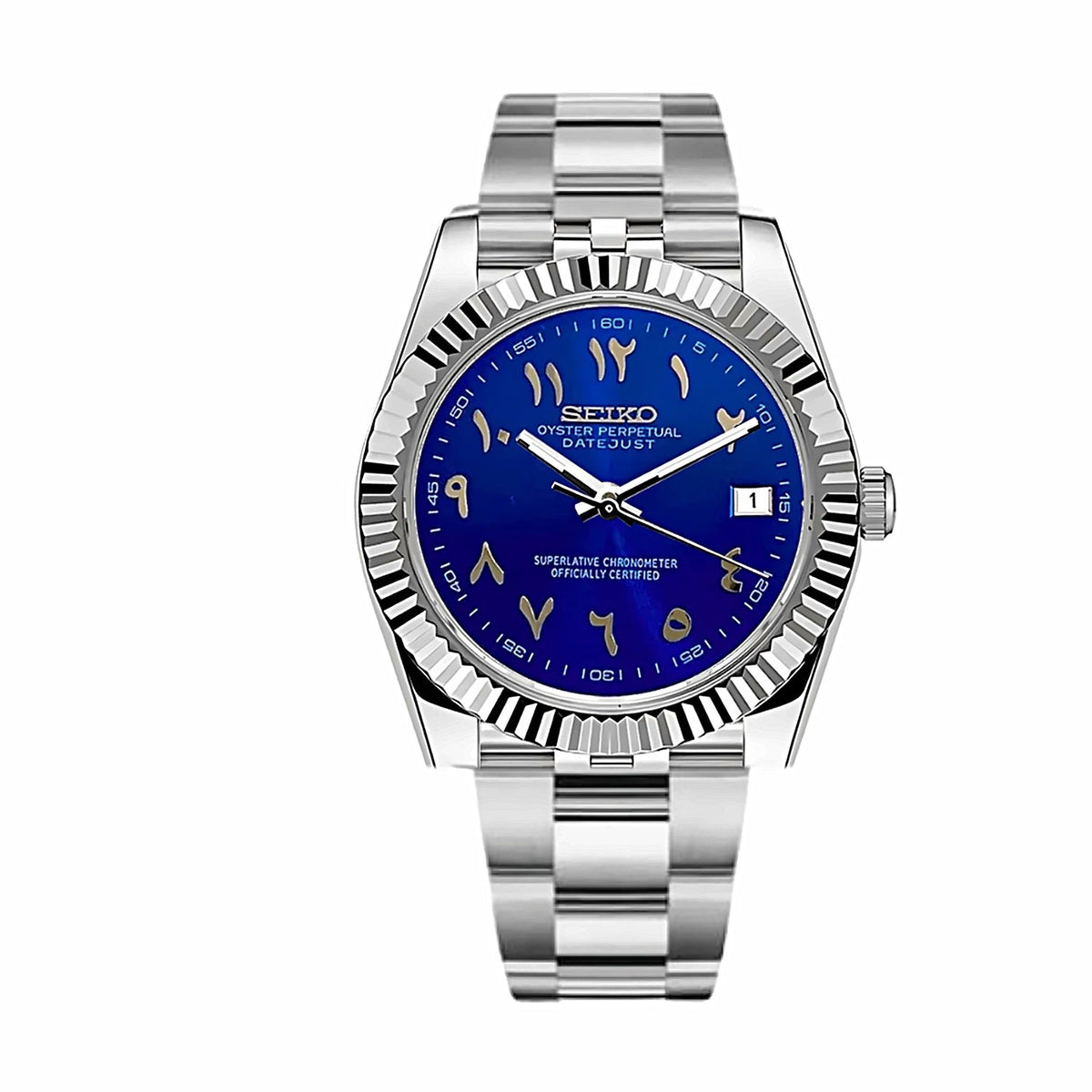 Montre Classique Arabic Bleu Royal Cannelée - bracelet plein