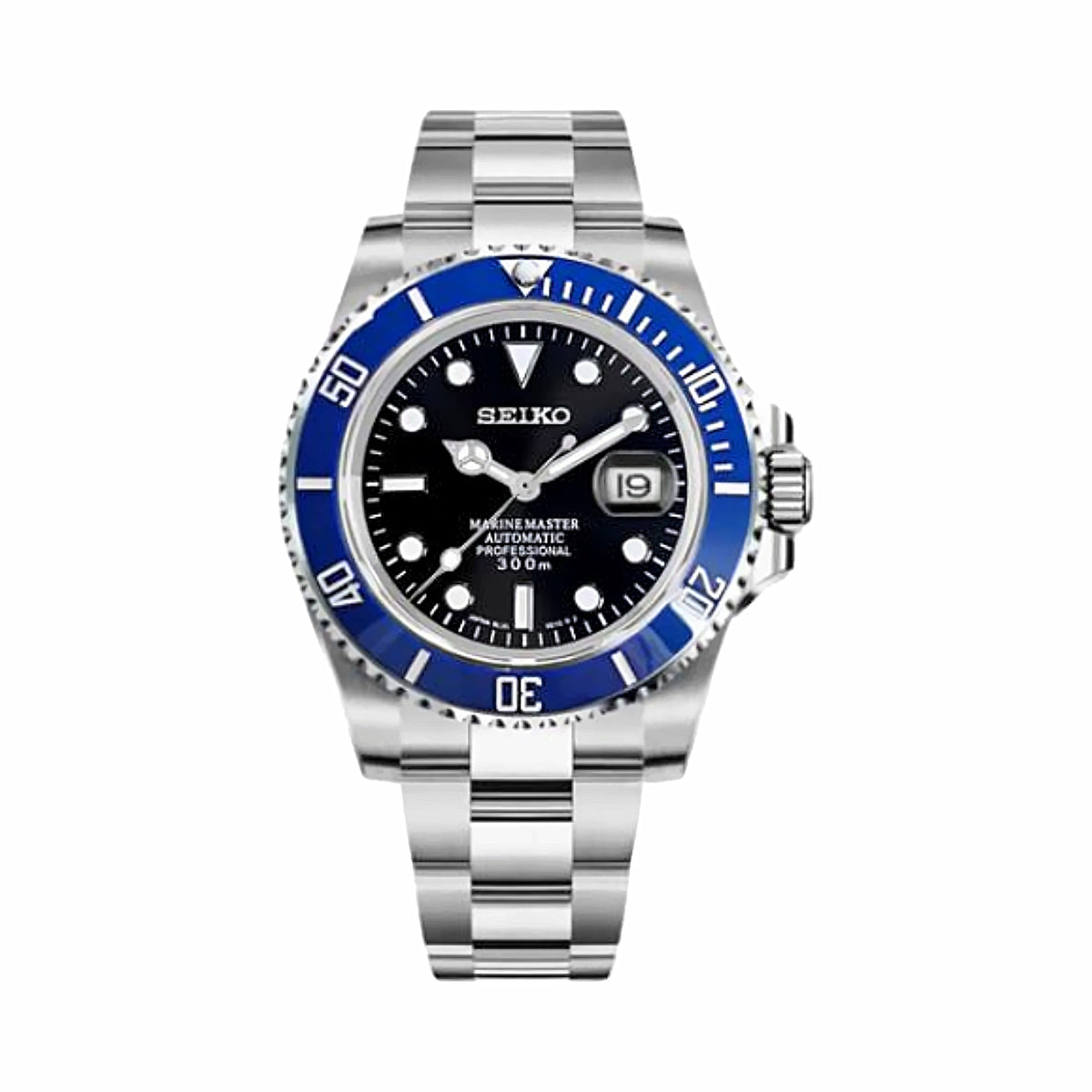 Montre Plongeur Noir et Bleu - bracelet plein